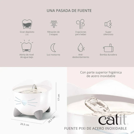 Catit PIXI Fuente Acero Inoxidable Blanca, 2,5L