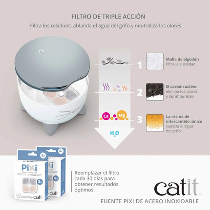 Catit PIXI Fuente Acero Inoxidable Blanca, 2,5L