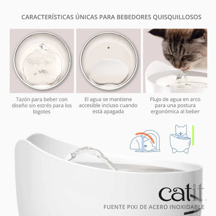 Catit PIXI Fuente Acero Inoxidable Blanca, 2,5L