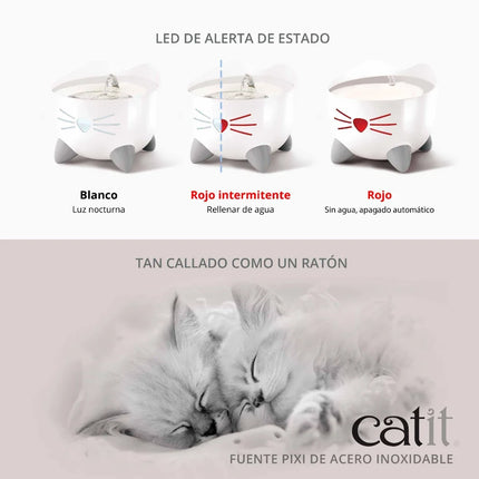 Catit PIXI Fuente Acero Inoxidable Blanca, 2,5L