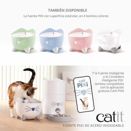 Catit PIXI Fuente Acero Inoxidable Blanca, 2,5L