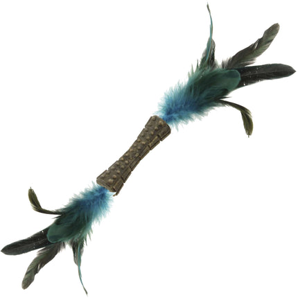 Johnny Stick doble pluma natural azul con hierba gatera GiGwi 19 cm.