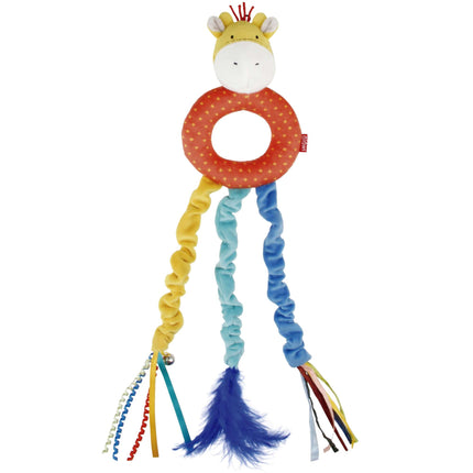 Colgante puerta cascabel + plumas Ciervo GiGwi 43 cm.