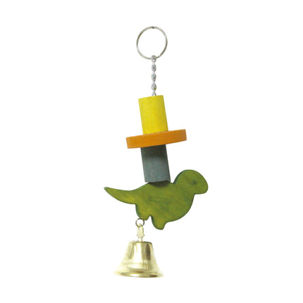 Juguete con dinosaurio y campana para pájaros 24 cm.