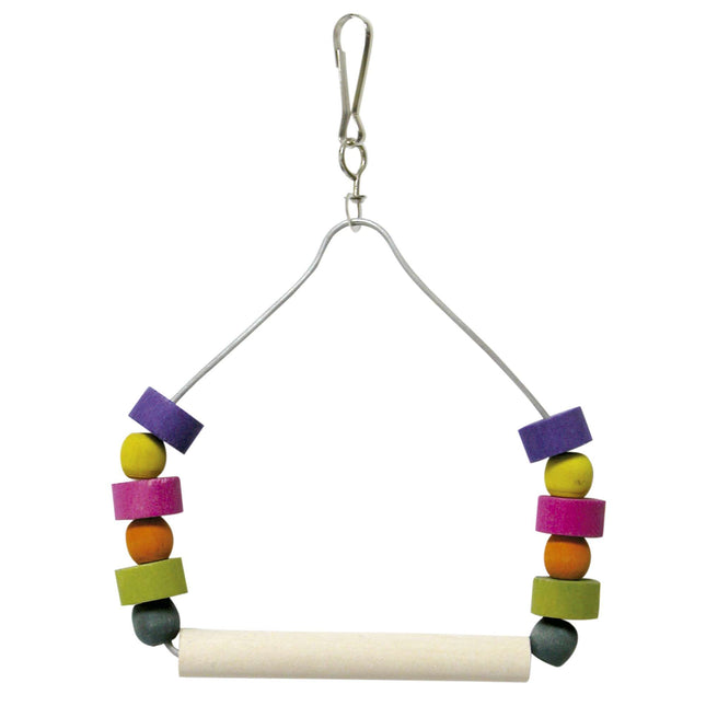 Juguete con columpio y cuentas de colores para pájaros 20 cm.