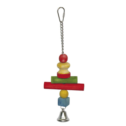 Juguete de madera con cruz grande y campana para pájaros 28 cm.