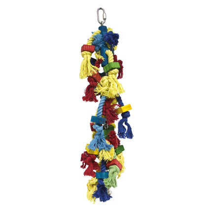 Juguete de madera multicolor con árbol y campana para pájaros 38 cm.