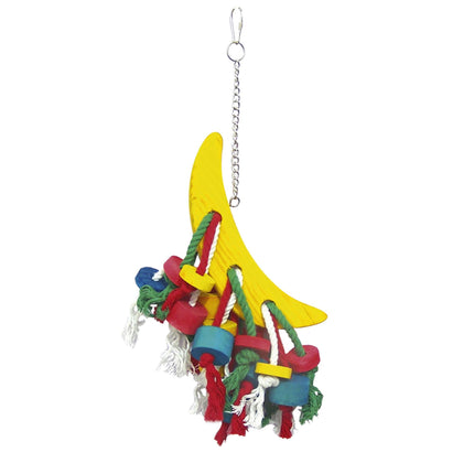 Juguete de madera con plátano multicolor para pájaros 45 cm.