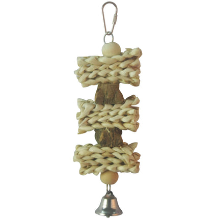 Juguete de madera natural con campana para pájaros 25 cm.
