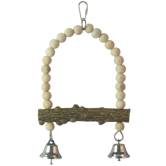 Juguete de madera natural con campanas para pájaros 22 cm.