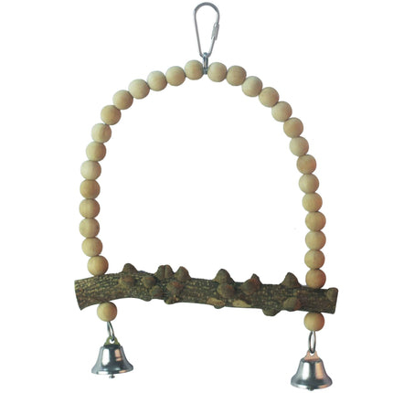 Juguete de madera natural con campanas para pájaros 26 cm.