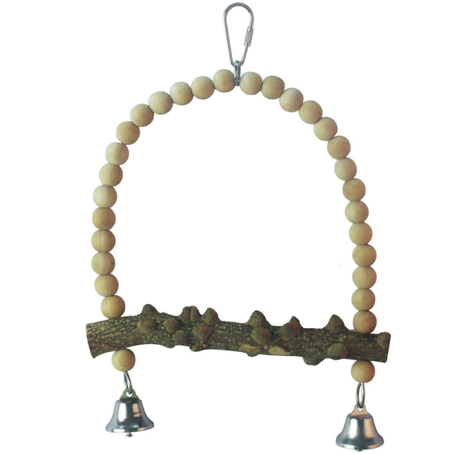 Juguete de madera natural con campanas para pájaros 26 cm.
