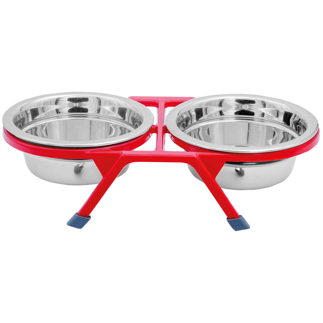 Comedero doble con pie plástico rojo Premier DOG de 14 cm