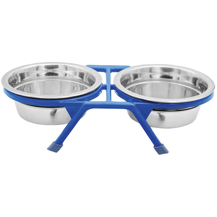 Comedero doble con pie plástico azul Premier DOG de 14 cm