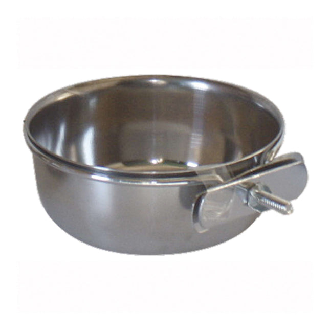 Comedero bebedero de acero inoxidable con palometa y aro colgador 8 cm.