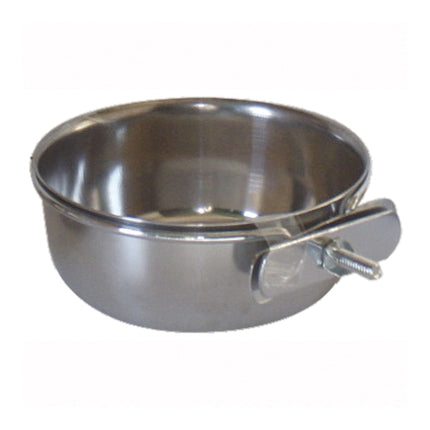 Comedero bebedero de acero inoxidable con palometa y aro colgador 15 cm.