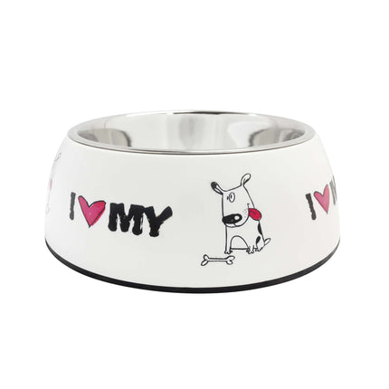Comedero de acero inoxidable Blanco I-Love 14 cm.