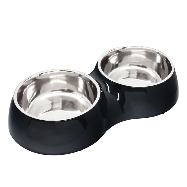 Comedero doble de acero inoxidable Negro Home 18 cm.