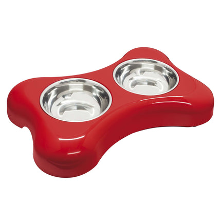 Comedero doble de acero inoxidable Rojo Bone 25 cm.