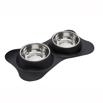 Comedero doble de acero inoxidable Negro King 19 cm.
