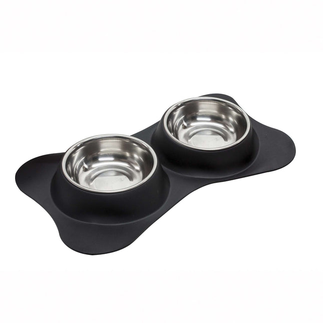 Comedero doble de acero inoxidable Negro King 19 cm.