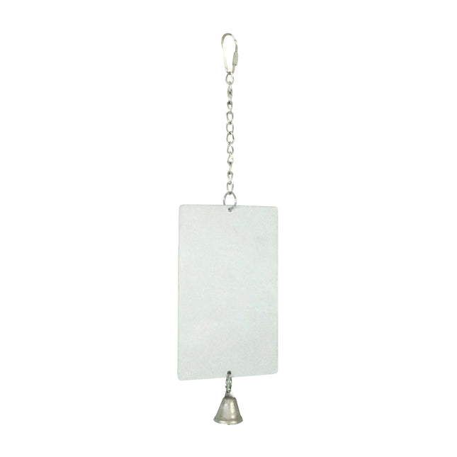Juguete Espejo metálico con campana para pájaros 15 cm.