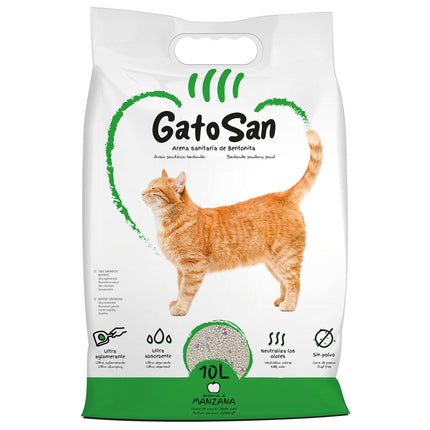 Arena sanitaria de bentonita GatoSan olor manzana de 10 litros (Pack de 2 uds)