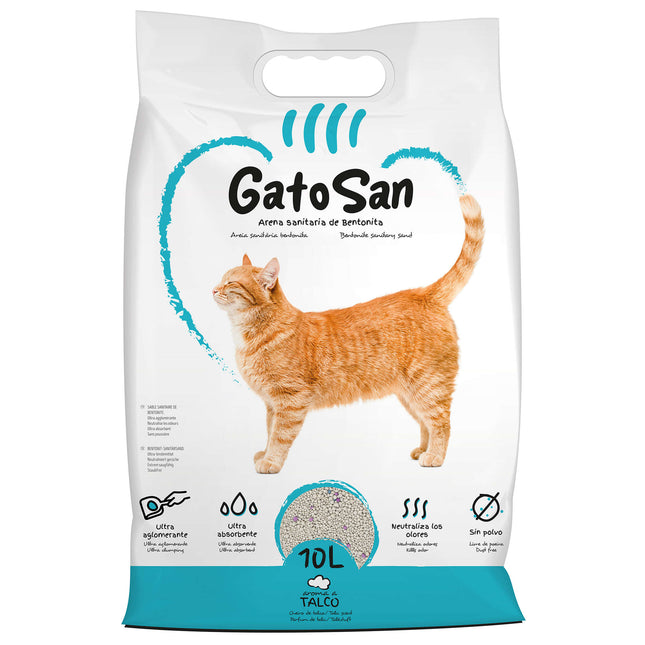 Arena sanitaria de bentonita GatoSan talco de 10 litros (Pack de 2 uds)