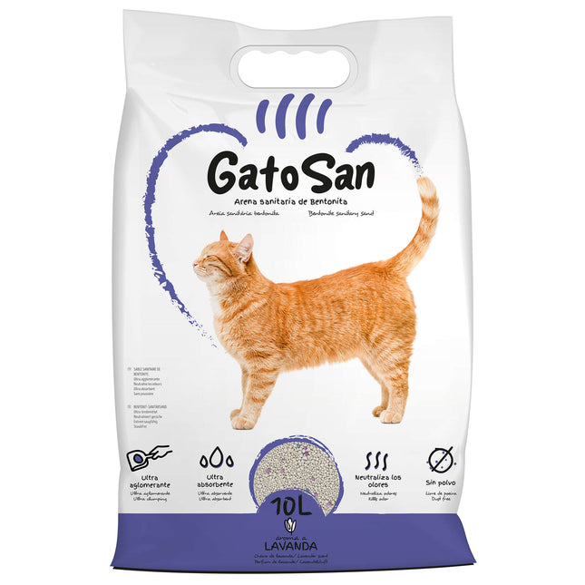 Arena sanitaria de bentonita GatoSan olor lavanda de 10 litros (Pack de 2 uds)