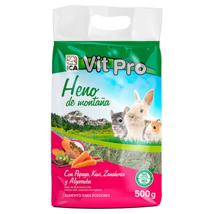 Heno de montaña con papaya, kiwi, zanahoria y algarroba VITPRO de 500 gramos (Pack de 6 uds)