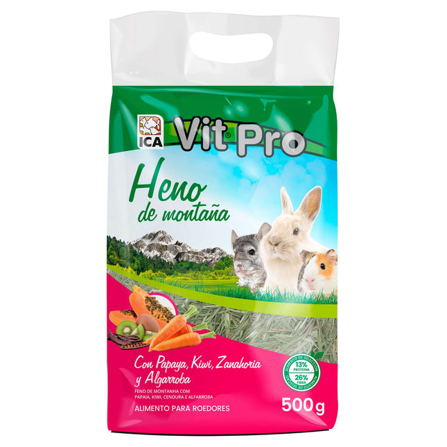 Heno de montaña con papaya, kiwi, zanahoria y algarroba VITPRO de 500 gramos (Pack de 6 uds)
