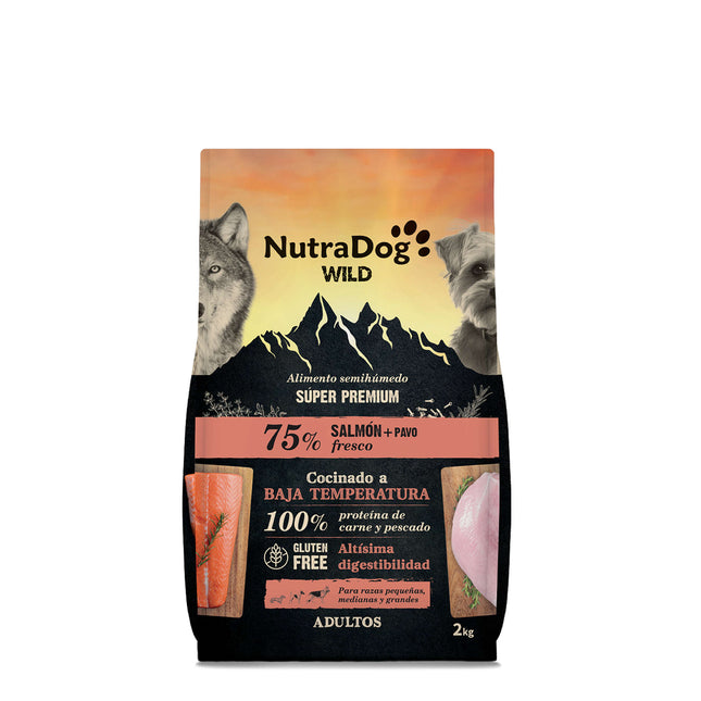 Alimento semihúmedo salmón y pavo 75% NutraDog WILD - 2 kg
