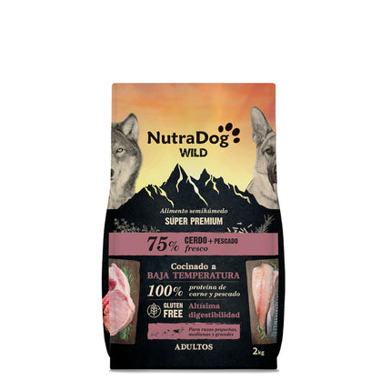 Alimento semihúmedo cerdo y pescado 75% NutraDog WILD - 2 kg
