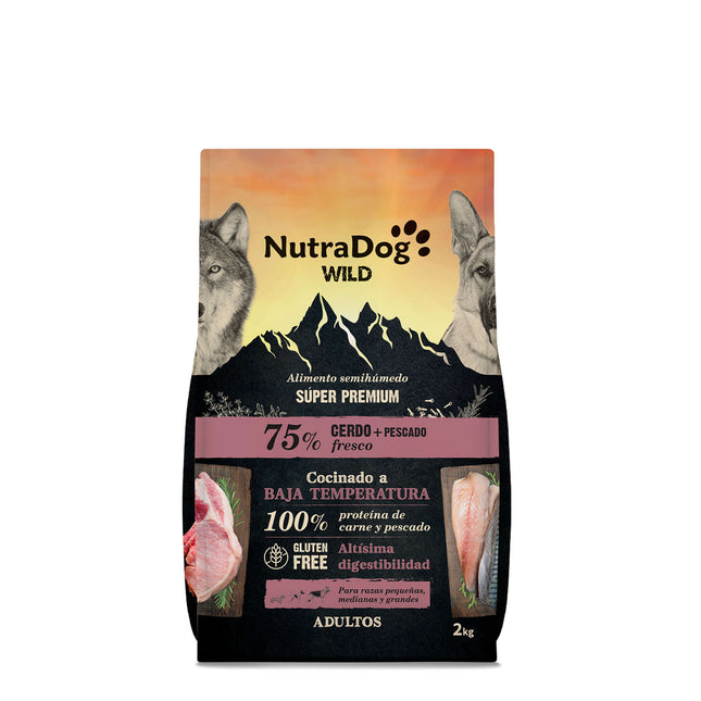 Alimento semihúmedo cerdo y pescado 75% NutraDog WILD - 2 kg