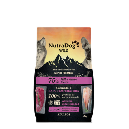 Alimento semihúmedo pato y pescado 75% NutraDog WILD - 2 kg