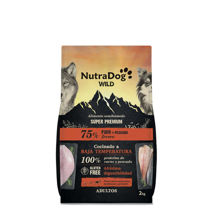 Alimento semihúmedo pavo y pescado 75% NutraDog WILD - 2 kg