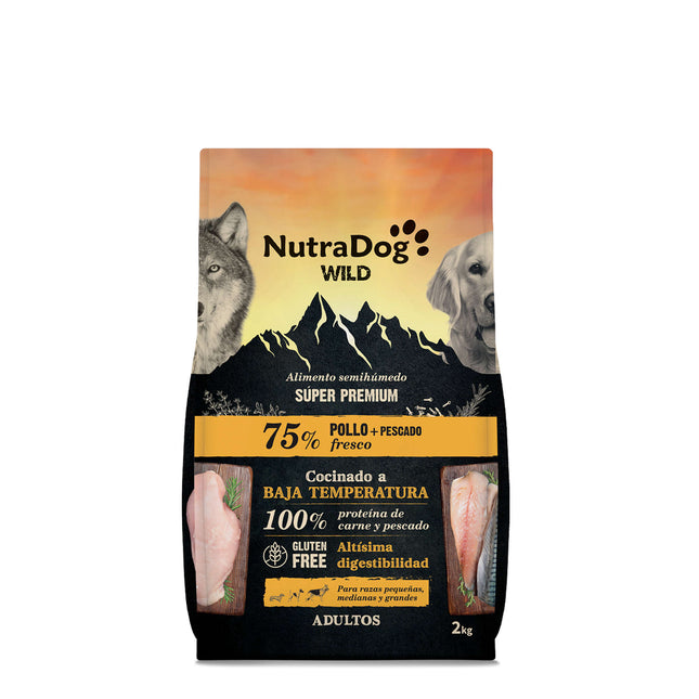 Alimento semihúmedo pollo y pescado 75% NutraDog WILD - 2 kg