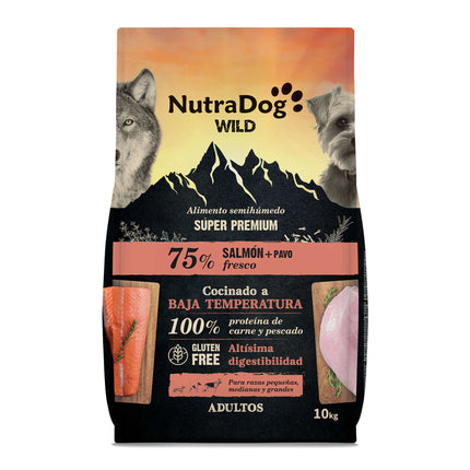 Alimento semihúmedo salmón y pavo 75% NutraDog WILD - 10 kg