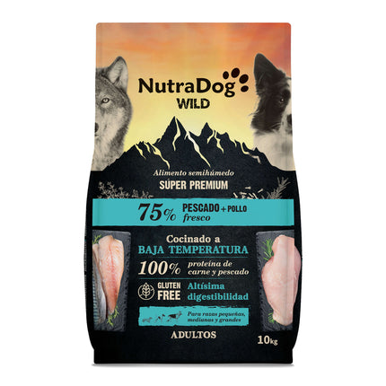Alimento semihúmedo pescado y pollo 75% NutraDog WILD - 10 kg