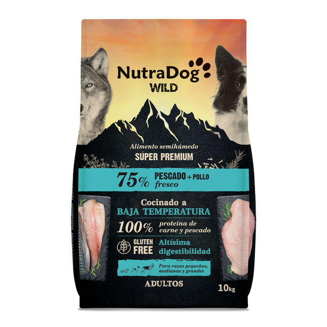Alimento semihúmedo pescado y pollo 75% NutraDog WILD - 10 kg