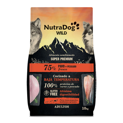 Alimento semihúmedo pavo y pescado 75% NutraDog WILD - 10 kg