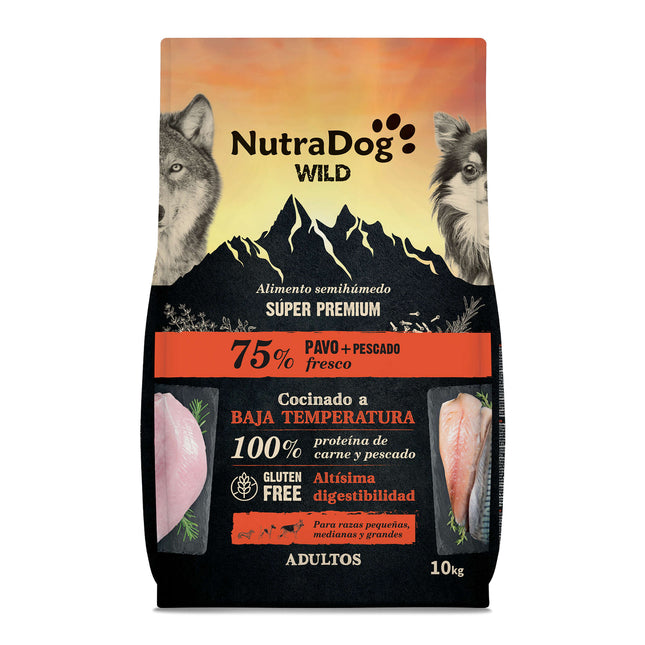 Alimento semihúmedo pavo y pescado 75% NutraDog WILD - 10 kg