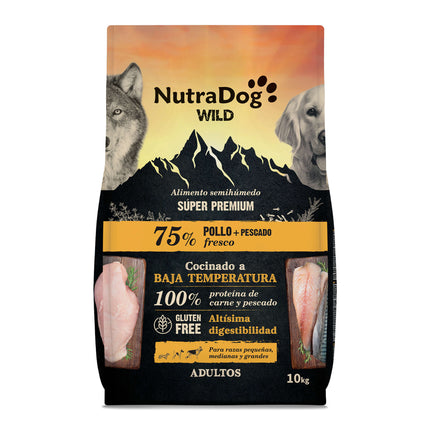 Alimento semihúmedo pollo y pescado 75% NutraDog WILD - 10 kg