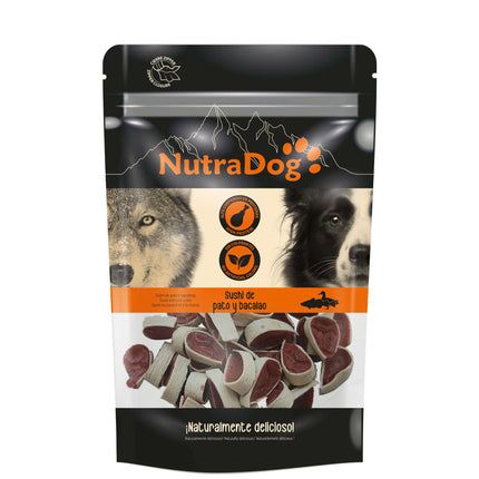 Snack sushi de pato y bacalao NutraDog - 100 gramos (Pack de 12 uds)