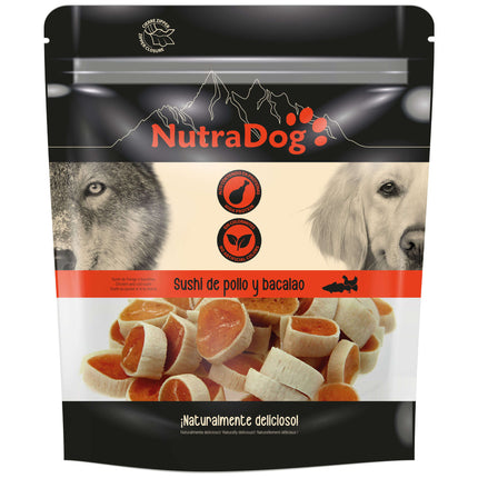Snack sushi de pollo y bacalao NutraDog - 350 gramos (Pack de 6 uds)