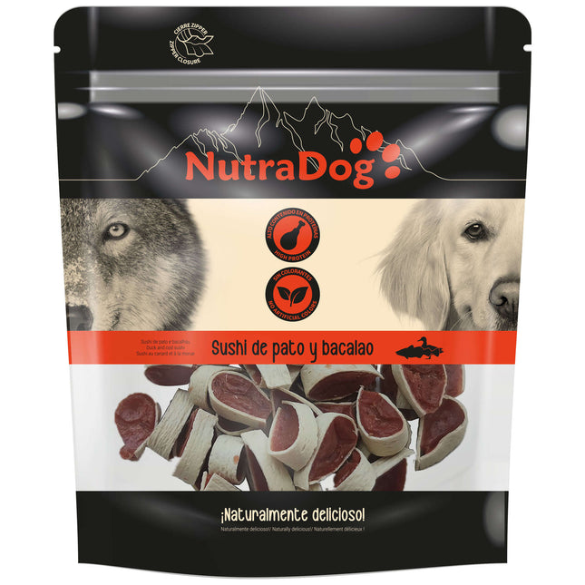 Snack sushi de pato y bacalao NutraDog - 350 gramos (Pack de 6 uds)