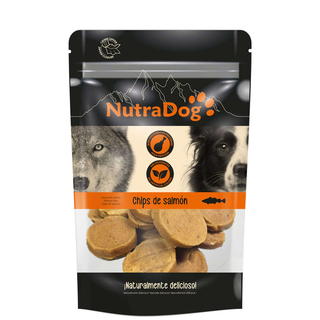 Chips de salmón NutraDog de 100 gramos (Pack de 12 uds)