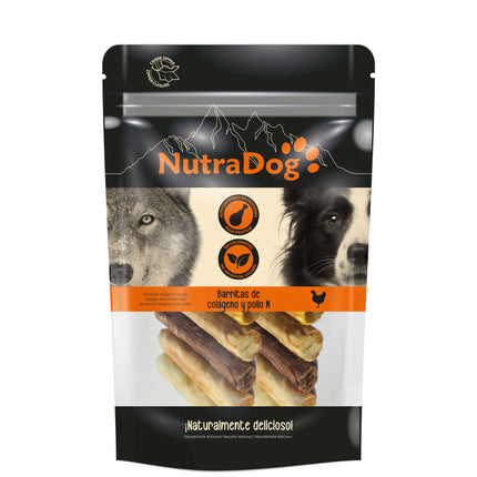 Barritas de colágeno y pollo M NutraDog de 100 gramos (Pack de 12 uds)