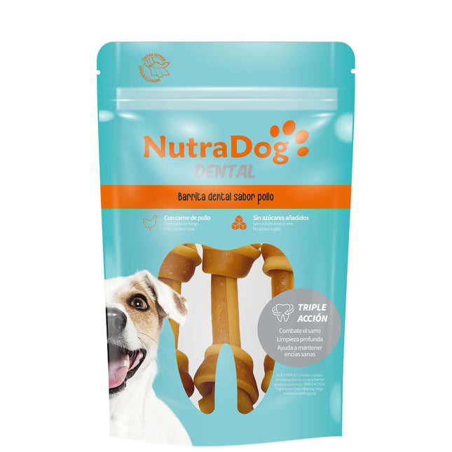 Huesos con nudo sabor cacahuete NutraDog DENTAL  (Pack de 12 uds)