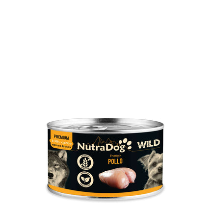 Lata de pollo para perros NutraDog WILD PREMIUM de 200 gramos (Pack de 15 uds)